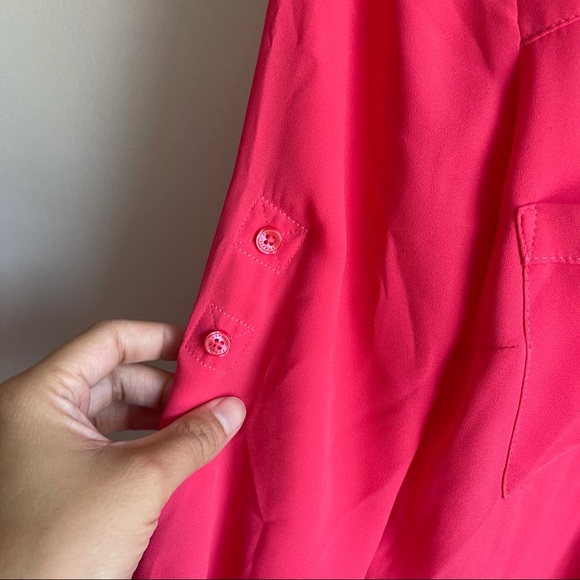 Express Pink Tab Long Sleeve Career Blouse - Picture 3 of 5